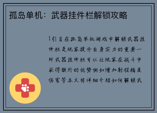 孤岛单机：武器挂件栏解锁攻略